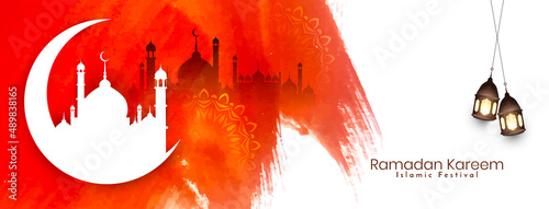 Ramadan Kareem islamic festival greeting banner with mosque