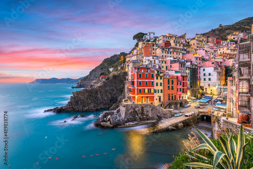Riomaggiore  Italy in Cinque Terre at Dusk