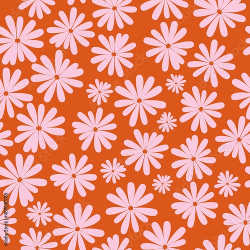 Seamless vintage pattern. Pink flowers. orange background. vector texture. fashionable print for textiles, wallpaper and packaging.