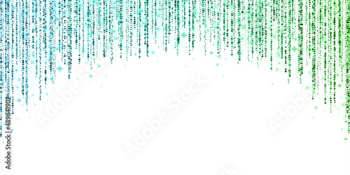 Blue green glitter rain arc garland on white background. Vector