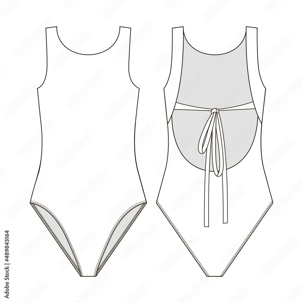 Fashion technical drawing of a one-piece swimsuit with ties Fashion technical drawing of a one-piece swimsuit with ties