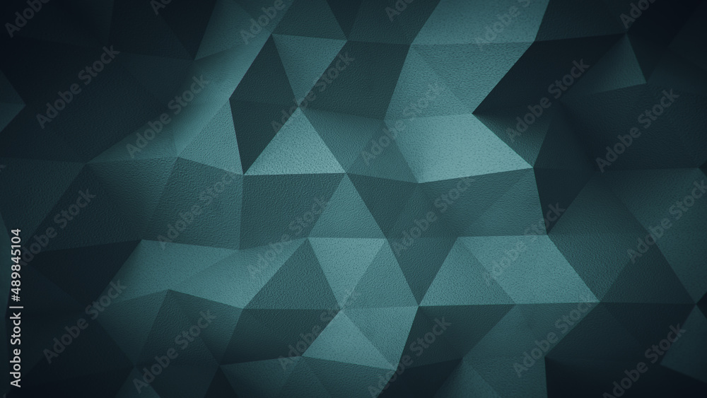 Fototapeta premium Dark teal polygonal space with rough texture 3D rendering illustration