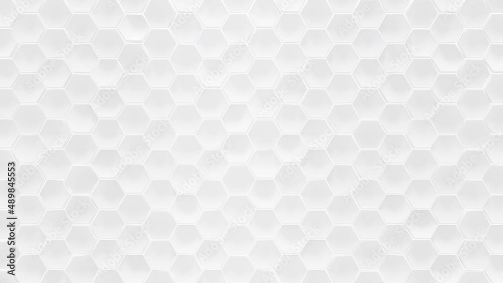 White geometric hexagonal abstract background. Seamless loop 3D render animation
