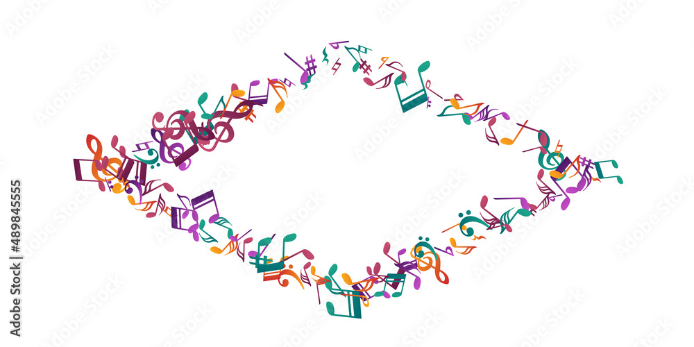Fototapeta premium Musical notes flying vector pattern. Sound