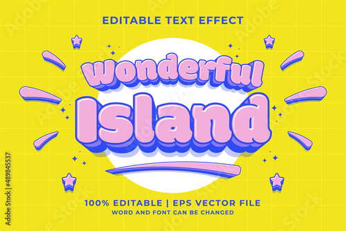 Editable text effect Wonderful Island 3d Traditional Cartoon template style premium vector