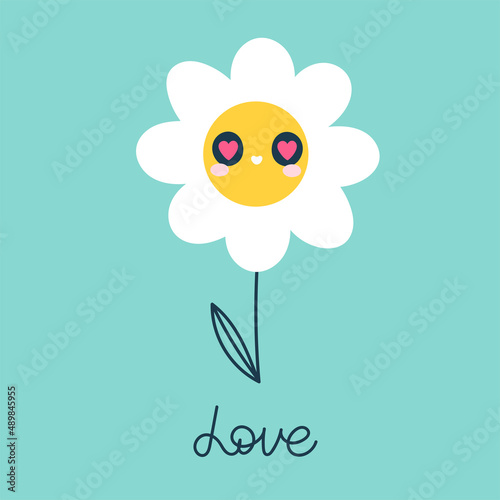 Cute daisy with heart-shaped eyes