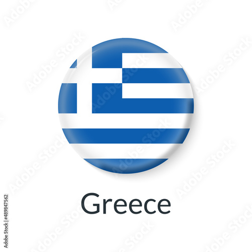 Greece flag 3d icon, circle badge or button. Round Greek national symbol. Vector illustration.