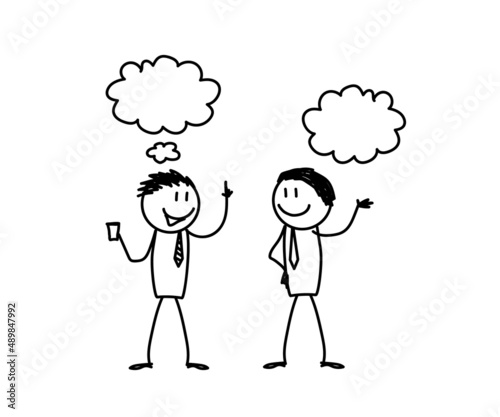 Two people at work are discussing an idea. Sketch. Vector illustration.