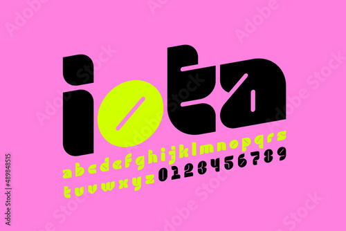 Iota font, alphabet letters and numbers vector illustration
