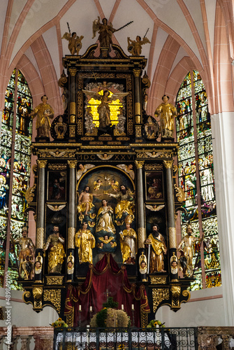 Fotografie Mondsee, a town in the Upper Austria on the shore of the lake Mondsee
