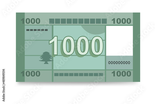 Lebanese Pound Vector Illustration. Lebanon money set bundle banknotes. Paper money 1000 LBP. Flat style. Isolated on white background. Simple minimal design.