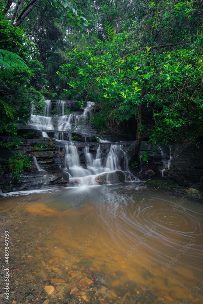 Obraz premium Waterfall cascade flowing into the creek.