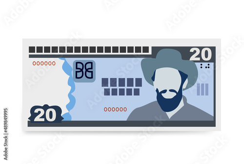 Cuban Peso Vector Illustration. Cuba money set bundle banknotes. Paper money 20 CUP. Flat style. Isolated on white background. Simple minimal design