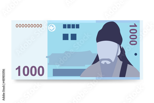South Korean Won Vector Illustration. South Korea money set bundle banknotes. Paper money 1000 KRW. Flat style. Isolated on white background. Simple minimal design. photo