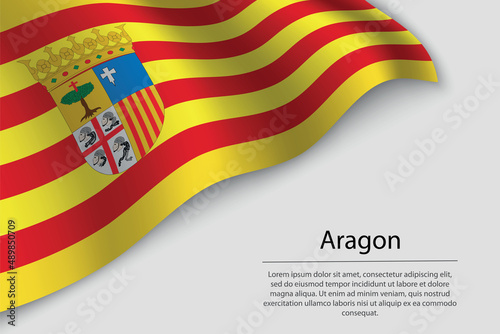 Wave flag of Aragon is a region of Spain. Banner or ribbon photo