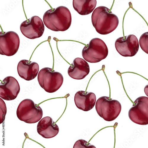 Illustration realism seamless pattern berry burgundy cherry on a white isolated background. High quality illustration