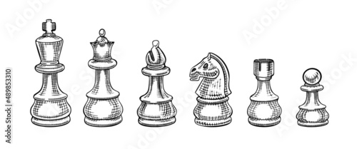 Foto Hand drawn chess pieces collection