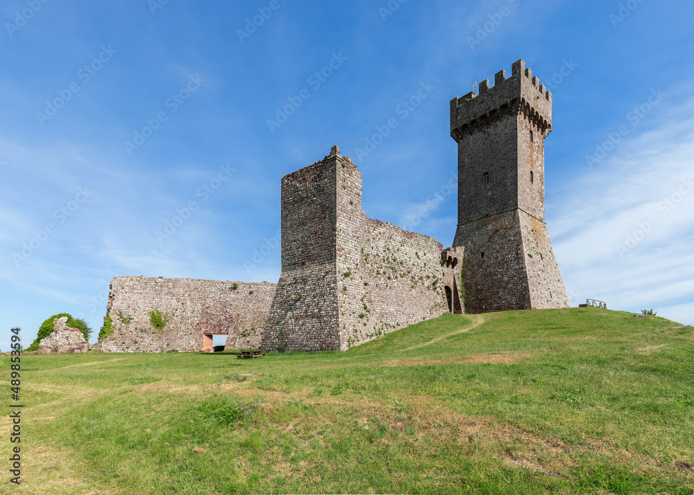 Well preserved Rocca of Radicofani and part of the fortress on a summer day. Tuscany, Italy