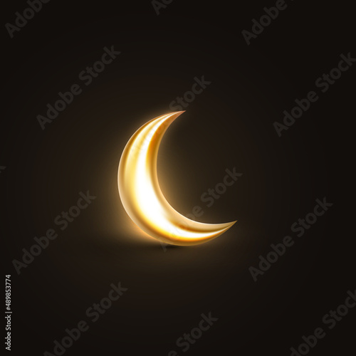 Fotótapéta 3d golden crescent moon with a bright glow on black background