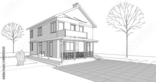 house traditional architecture 3d illustration