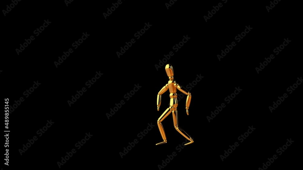 Funny golden mannequin break dancing, seamless loop, against black Funny golden mannequin break dancing, seamless loop, against black