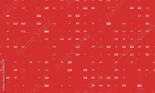 Seamless background pattern of evenly spaced white water game symbols of different sizes and opacity. Vector illustration on red background with stars