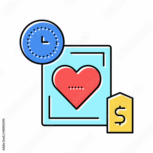 heart transplant price and time color icon vector illustration