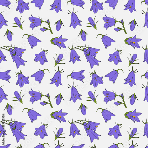 A set of seamless background with bellflowers. Vector graphics, 1000x1000.