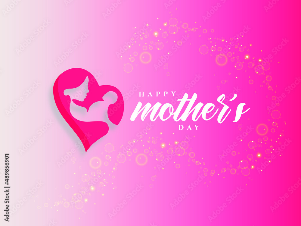 Happy mother's day Beautiful Logo symbol and love greeting celebration card with hearts frame on pink background