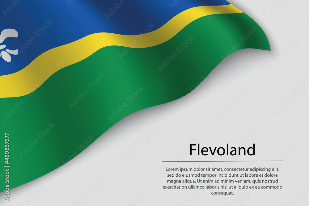 Obraz premium Wave flag of Flevoland is a province of Netherlands. Banner or ribbon