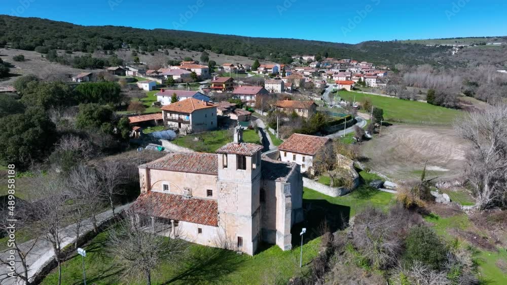 Aerial view from a drone of the town of Salazar, belonging to the municipality of Villarcayo de Merindad de Castilla la Vieja. Las Merindades, Burgos, Castilla y Leon, Spain, Europe Aerial view from a drone of the town of Salazar, belonging to the municipality of Villarcayo de Merindad de Castilla la Vieja. Las Merindades, Burgos, Castilla y Leon, Spain, Europe