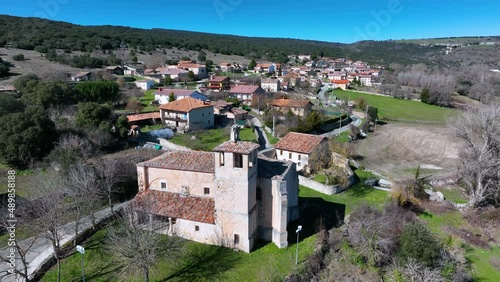 Aerial view from a drone of the town of Salazar, belonging to the municipality of Villarcayo de Merindad de Castilla la Vieja. Las Merindades, Burgos, Castilla y Leon, Spain, Europe photo