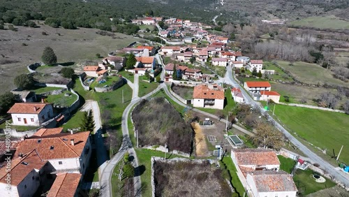 Aerial view from a drone of the town of Salazar, belonging to the municipality of Villarcayo de Merindad de Castilla la Vieja. Las Merindades, Burgos, Castilla y Leon, Spain, Europe photo