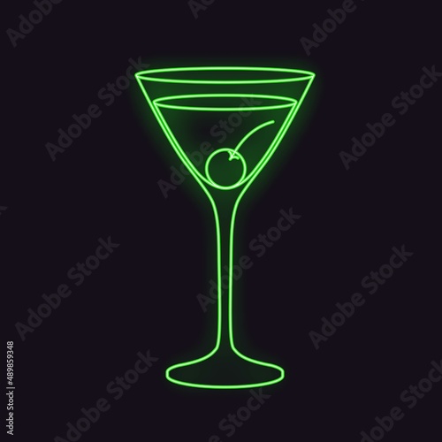 Neon alcohol cocktail. Vector illustration isolated on dark background
