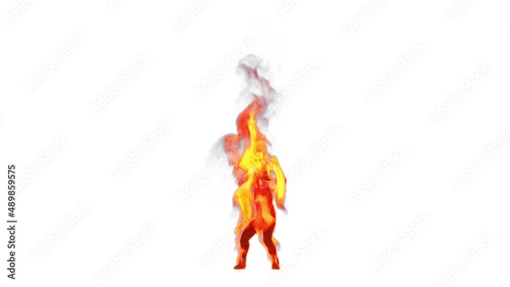 Cool girl in flames doing a sexy dance, against white Cool girl in flames doing a sexy dance, against white