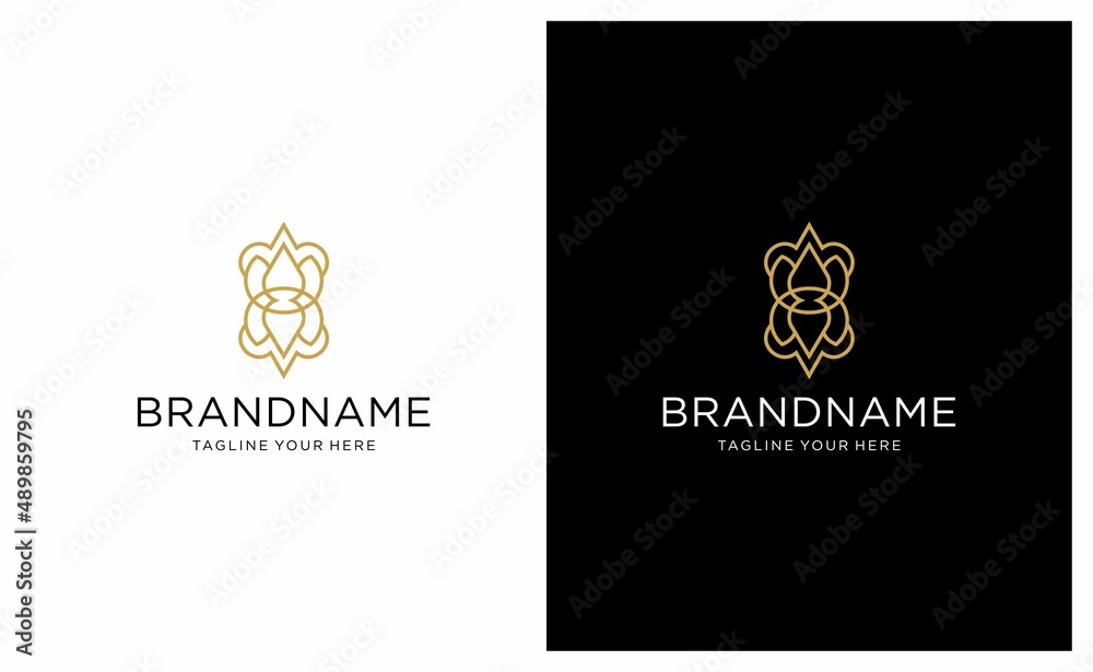 Minimalist Style Lotus Line Art Logo Design vector template. on a black and white background.