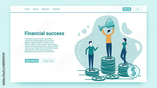 Financial success.People celebrate success in business.Financial activity and cash flow.An illustration in the style of a green landing page.