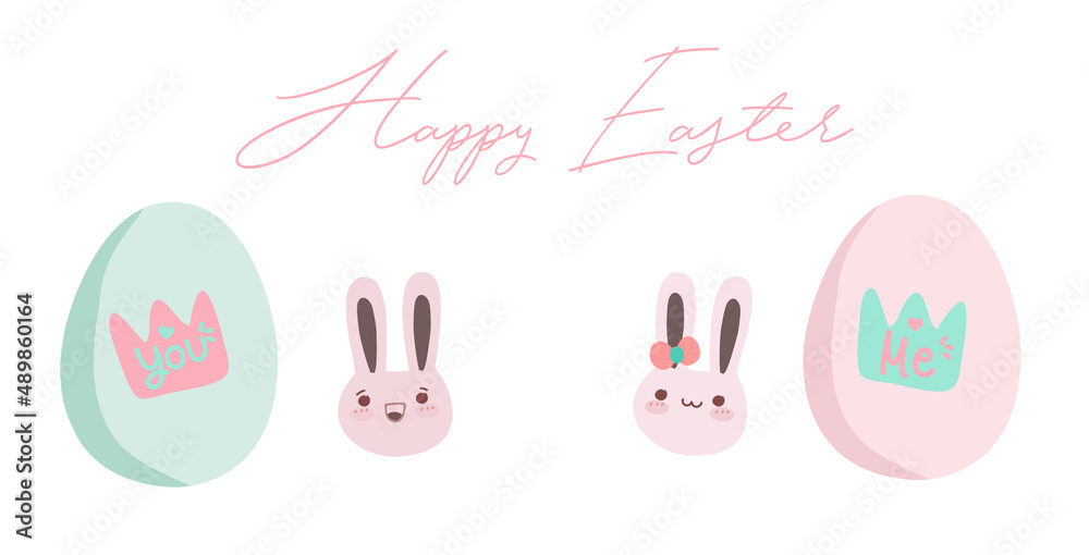 Cute cartoon style  easter egg decorated . Pastel color for easter eggs. Happy eater.