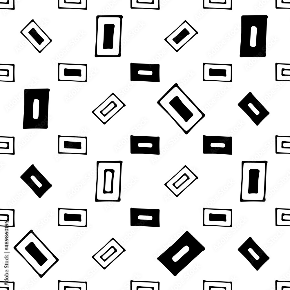 Abstract hand drawn vector seamless pattern. Rectangle texture. Black and white wallpaper in grunge style.
