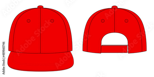 Blank Red Hip Hop Cap With Adjustable Hook and Loop Strap Closure Template On White Background, Vector FIle