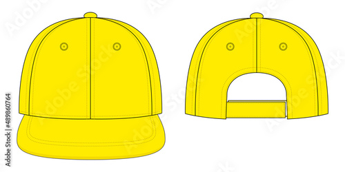 Blank Yellow Hip Hop Cap With Adjustable Hook and Loop Strap Closure Template On White Background, Vector FIle