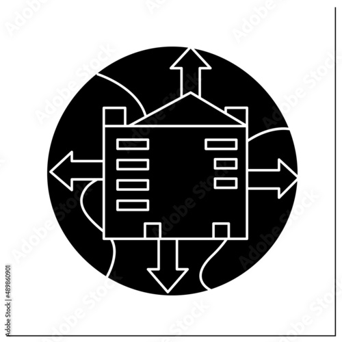 Urbanization glyph icon. Earth globe with growing city. Concept of urban sprawl, globalization. environmental impact and ecology issue.Filled flat sign. Isolated silhouette vector illustration