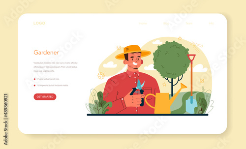 Gardener web banner or landing page. Idea of horticultural or landscape