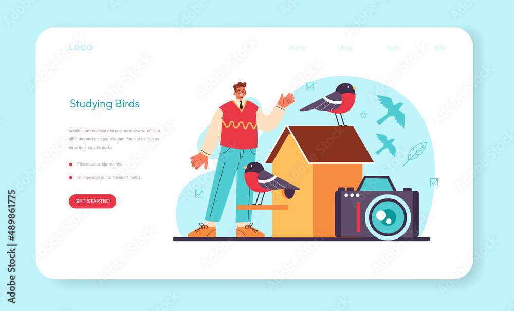 Fototapeta premium Ornithologist web banner or landing page. Professional scientist
