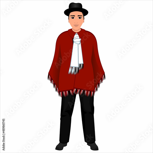 A man in the national costume of Bolivia. Vector illustration
