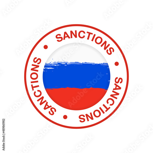 Red stamp with the flag of Russia, Sanctions on Russia. US and europe imposes sanctions on Russia. vector illustration