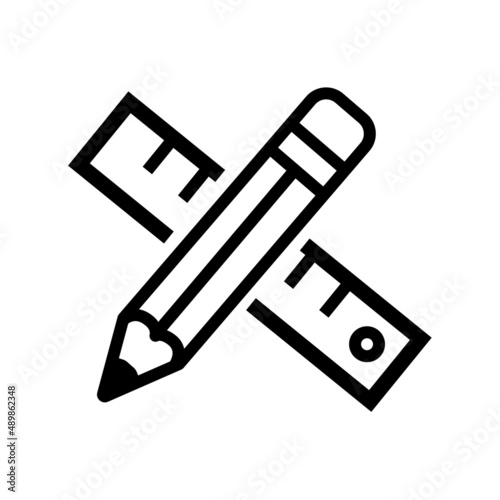 Pencil and ruler icon, creativity progect, thin line symbol on white background - editable stroke vector illustration eps 10