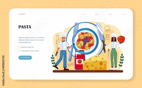 Pasta web banner or landing page. Homemade italian food with cheese