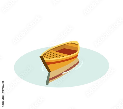 Yellow boat on the water. Reflection in water. Boat vector illustration.