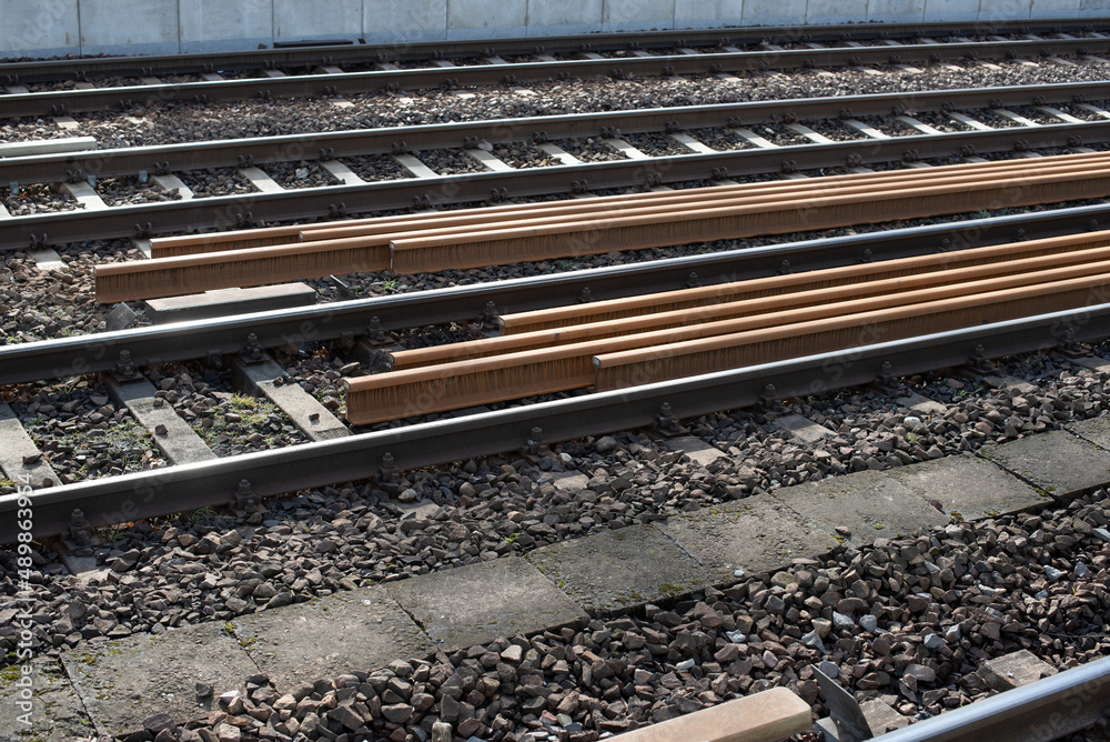 New tracks, lots of railroads, photographed from above New tracks, lots of railroads, photographed from above